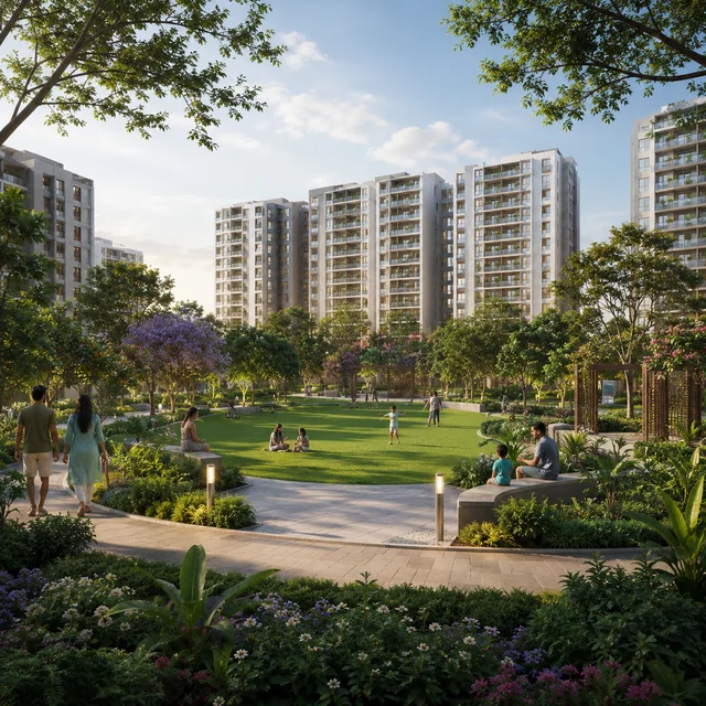 Sattva Jigani landscaped garden with jogging track